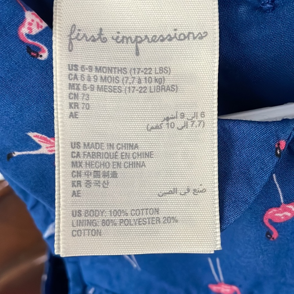First Impressions Flamingo Dress 6-9M Baby Girl Blue Sleeveless Summer Dress - Picture 6 of 6